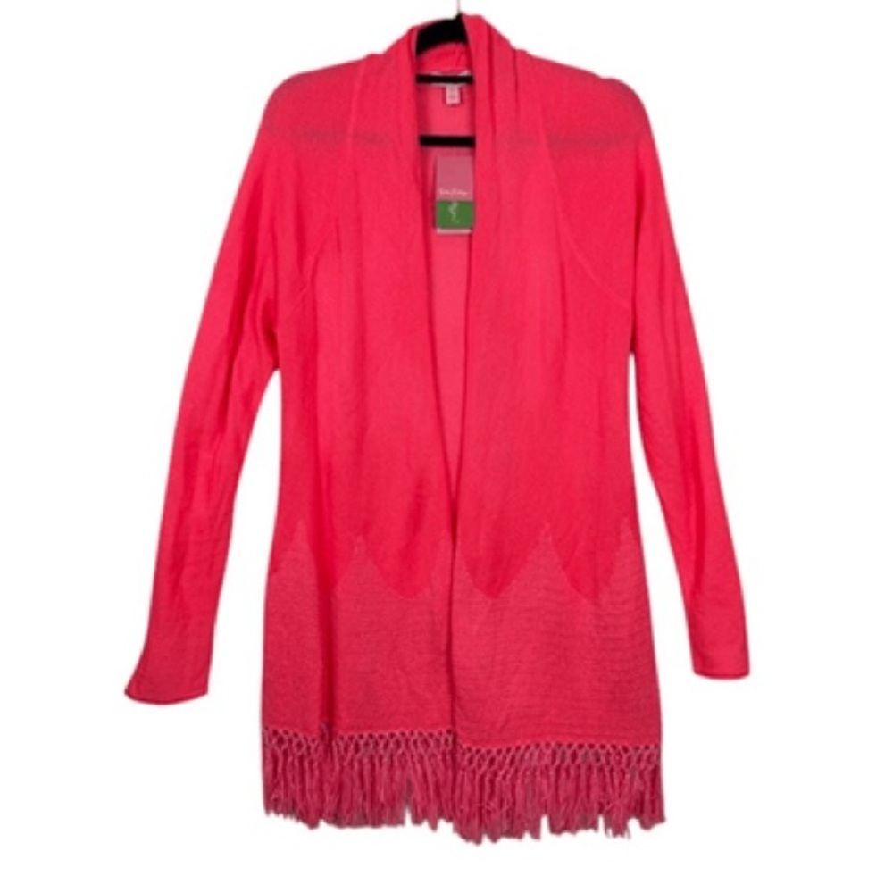 Lilly Pulitzer Open-Front Fringe Hem Cardigan - Coral size large